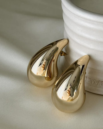 High-Gloss Vintage Water Drop Dome Earrings – Gold & Silver Chunky Studs for Women