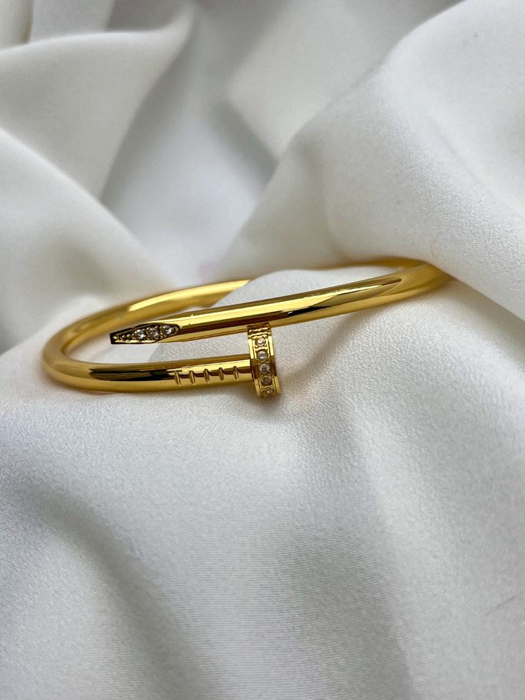 Elegant Old Money Nail Cuff Bracelet – Minimal Gold Plated Bangle for Women | Korean Style | Zewra.pk