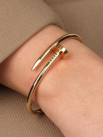Elegant Old Money Nail Cuff Bracelet – Minimal Gold Plated Bangle for Women | Korean Style | Zewra.pk