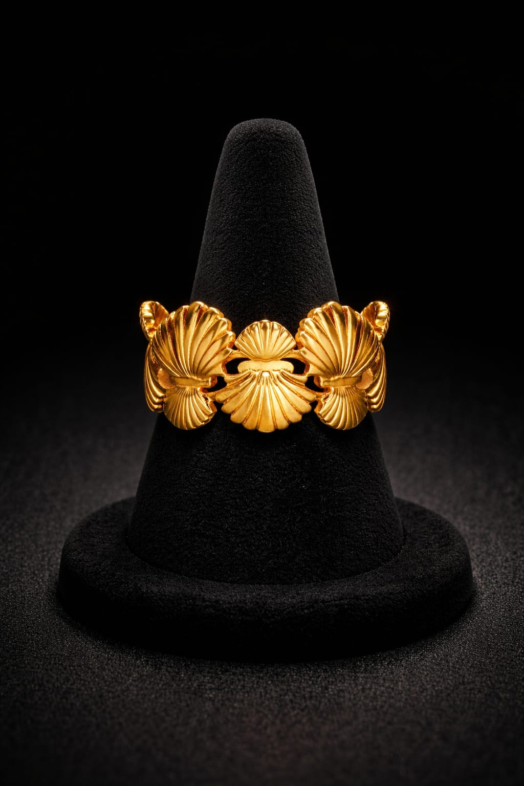 Golden Shell Floral Wide Band Statement Ring for Women