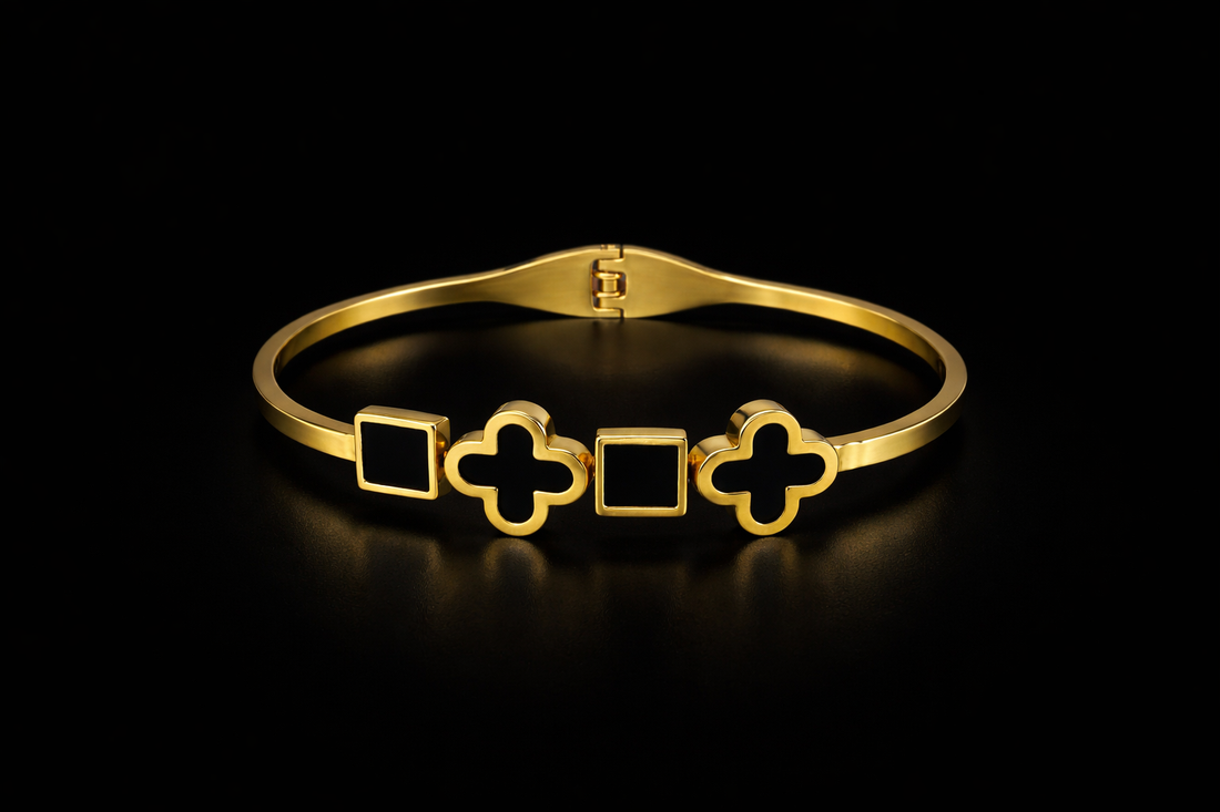 Black Clover Gold-Tone Stainless Steel Bracelet | Minimal Luxury Bangle