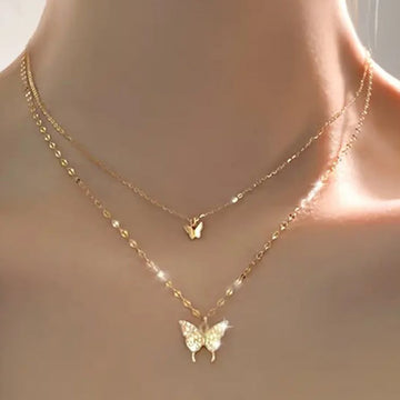 Butterfly Double Layer Necklace – Minimal Korean Jewelry