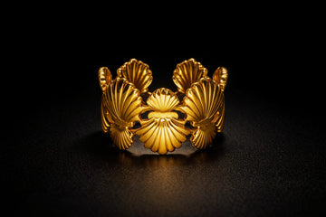 Golden Shell Floral Wide Band Statement Ring for Women